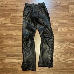 MR. S LEATHER Size 26 Black Leather  Lace Up Pants Curvy Button Up